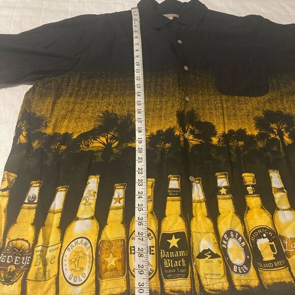 GEORGE Tropical Beer Bottle Hawaiian Button Down Shirt Black L 42-44 - Picture 8 of 10